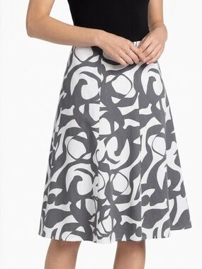 New World Woman Flared gray & white abstract pattern cotton mix skirt size large